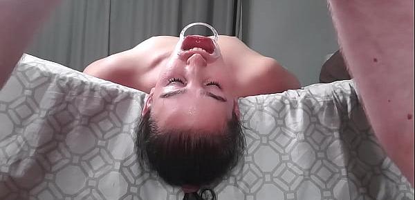  pisswhore drinking piss with her mouth stretched open